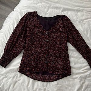 Madewell Resourced Georgette Smocked-Cuff Button-Front Top Orchard Floral Size 0